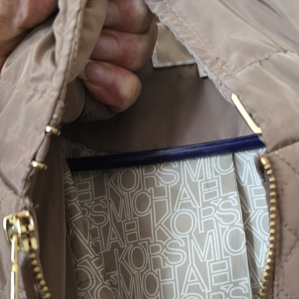 Michael Kors Womens Quilted Hooded Dark Tan Jacket - Picture 4 of 12